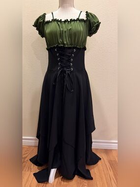 ROMWE Green and Black Corset-Style Dress